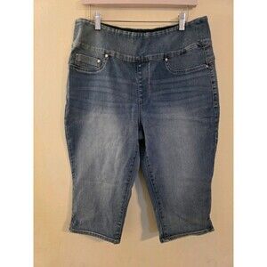Seven7 For All Mankind Size 14 Blue Tummy Toner Pull‎ On Stretch Jean Shorts